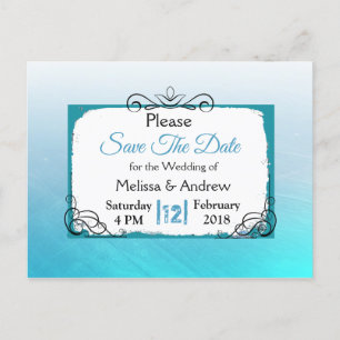 Aqua Blue Mandala Wedding Save the Date Ankündigungspostkarte