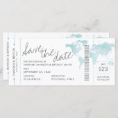 Aqua Blue Map Boarding Pass Ticket Save the Date (Vorne/Hinten)