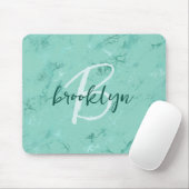 Aqua Blue Marble Foil Script Monogram Mousepad (Mit Mouse)