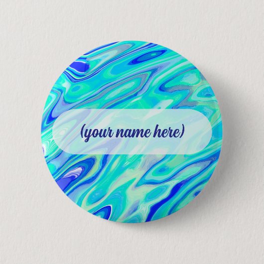 Aqua Blue Marble Textur Abstrakt Flüssig Muster Button (Vorderseite)