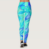 Aqua Blue Marble Textur Abstrakt Flüssig Muster Leggings (Rückseite)