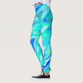 Aqua Blue Marble Textur Abstrakt Flüssig Muster Leggings (Links)