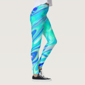 Aqua Blue Marble Textur Abstrakt Flüssig Muster Leggings (Rechts)