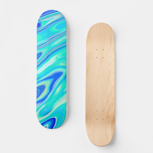 Aqua Blue Marble Textur Abstrakt Flüssig Muster Skateboard (Vorderseite)
