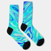 Aqua Blue Marble Textur Abstrakt Flüssig Muster Socken (Rechts)