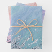 Aqua Blue Marble Textur Silver Glitzer Sea Waves Geschenkpapier Set (Beispiel)