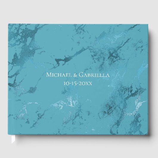 Aqua Blue Marble Wedding Gästebuch (Vorderseite)