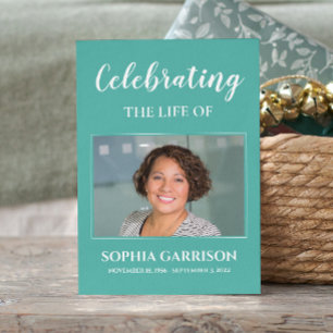 Aqua Blue Memorial Beerdigungskarte mit Foto Begleitkarte