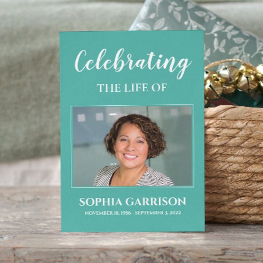 Aqua Blue Memorial Beerdigungskarte mit Foto Begleitkarte