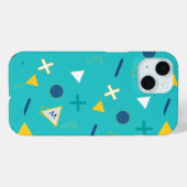 Aqua Blue Memphis Monogram Case-Mate iPhone Hülle (Rückseite (Horizontal))