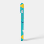 Aqua Blue Memphis Monogram iPhone 15 Hülle (Linke Seite)