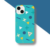 Aqua Blue Memphis Monogram iPhone 15 Hülle