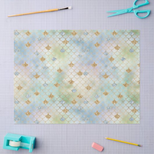 Aqua Blue Mind Gold Glitzer Mermaid Seidenpapier (Basteln)