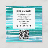 Aqua Blue Minimalistisch Stripes QR Social Media Quadratische Visitenkarte (Rückseite)