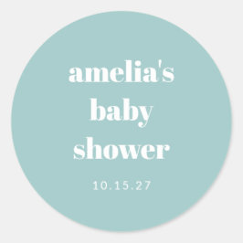 Aqua Blue Minimalistische Niedliche Babydusche Runder Aufkleber