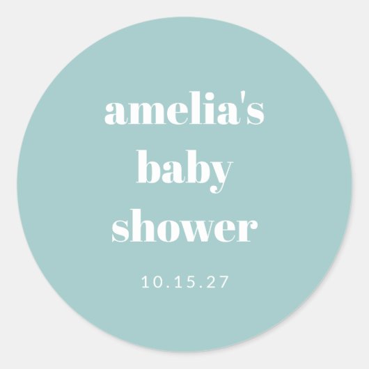 Aqua Blue Minimalistische Niedliche Babydusche Runder Aufkleber (Vorderseite)