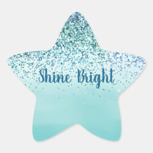 Aqua Blue Mint Glitzer Sparkle Ombre Stern-Aufkleber