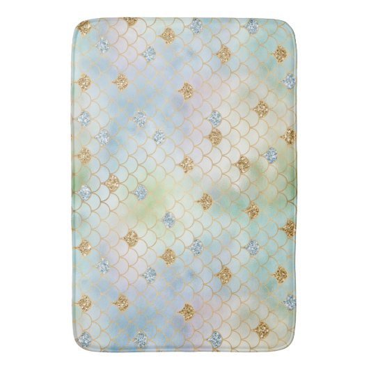 Aqua Blue Mint Gold Glitzer Mermaid Badematte (Vorderseite Vertikal)