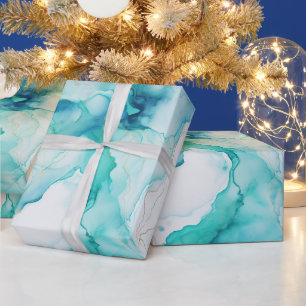 Aqua Blue Mint Gold Weißer Marmor Geschenkpapier