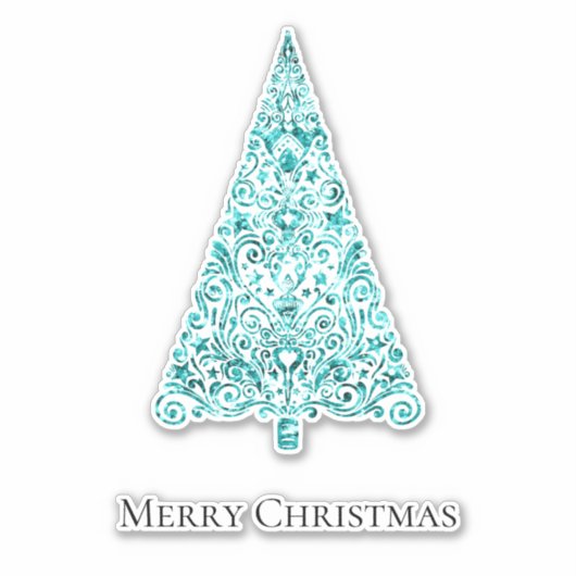 Aqua Blue Mint Green Glam Weihnachtsbaum Aufkleber (Vorderseite)