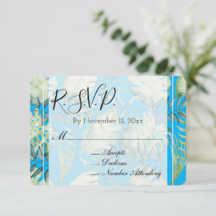 Aqua Blue Mint Tropical Green Blätter Wedding RSVP Begleitkarte