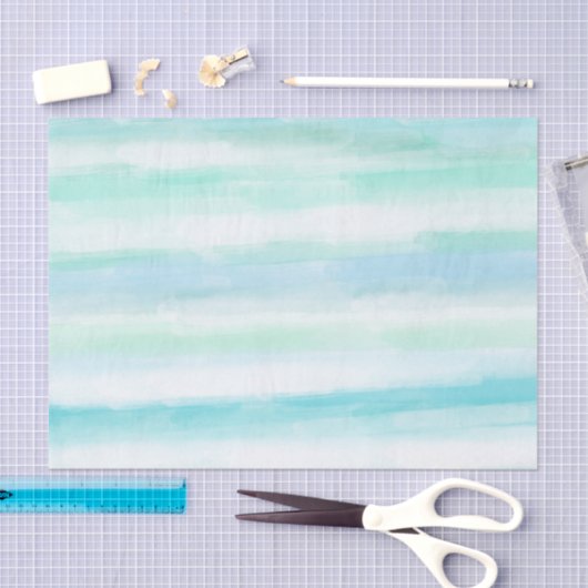 Aqua Blue Mint White Watercolor Stripes II Seidenpapier (Handwerk)