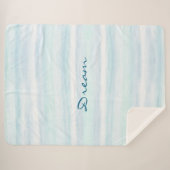 Aqua Blue Mint White Watercolor Stripes Sherpadecke (Vorderseite (Horizontal))
