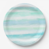 Aqua Blue Minze White Water color Streifen II Pappteller (Vorderseite)