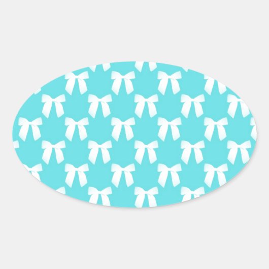 Aqua Blue mit White Wedding Bow Ovaler Aufkleber (Vorderseite)
