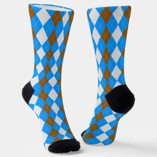 AQUA BLUE & MOCHA BROWN Raute Muster Socken