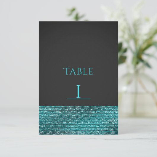 Aqua Blue Modern Glam Sequins Tischnummer Card (Stehend Vorderseite)