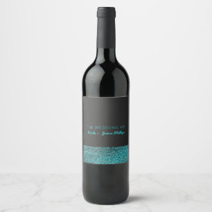 Aqua Blue Moderne Glamour Sequins Elegante Weinlab Weinetikett