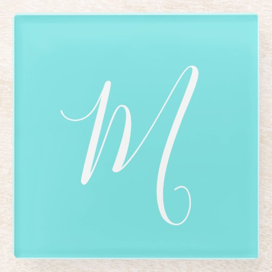 Aqua Blue Monogram Initial Glasuntersetzer (Vorderseite)