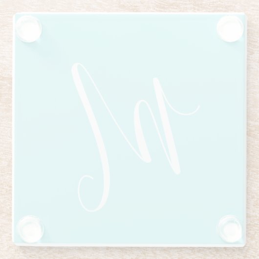 Aqua Blue Monogram Initial Glasuntersetzer (Rückseite)
