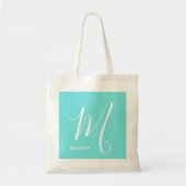 Aqua Blue Monogram Initial Name Budget Tragetasche (Vorne)