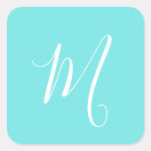 Aqua Blue Monogram Initial Quadratischer Aufkleber (Vorderseite)