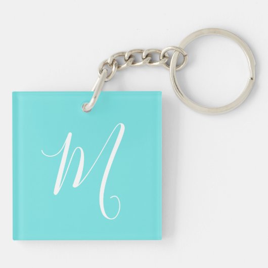 Aqua Blue Monogram Initial Schlüsselanhänger (Rückseite)