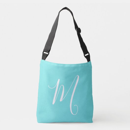 Aqua Blue Monogram Initial Tragetaschen Mit Langen Trägern (Vorderseite)