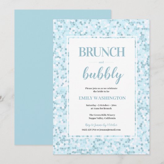 Aqua Blue Mosaic Brunch & Bubbly Einladung (Vorne/Hinten)