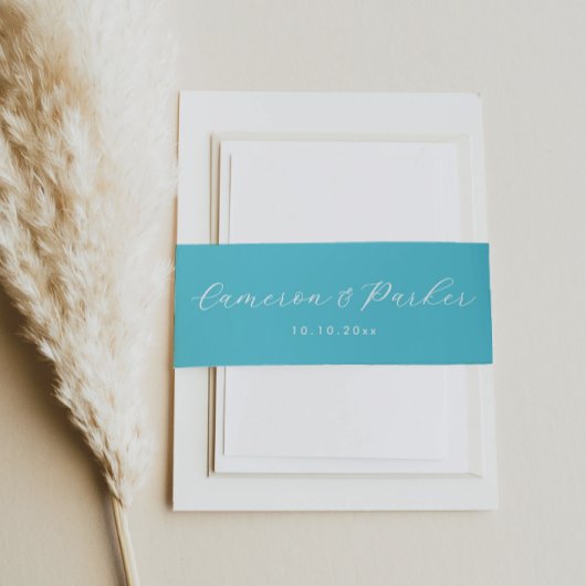 Aqua Blue Names and Wedding Date Einladungsbanderole