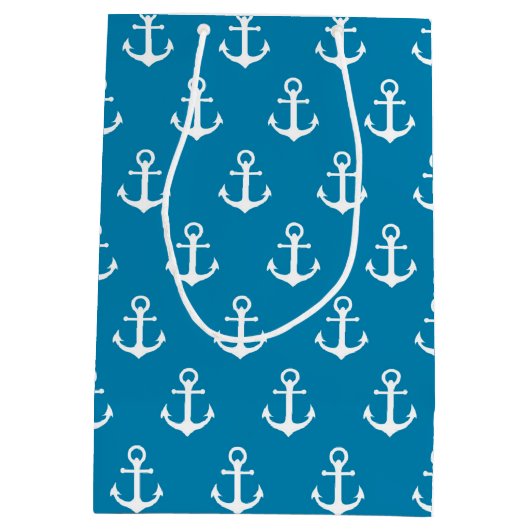 Aqua Blue Nautical Anchors Mittlere Geschenktüte (Rückseite)