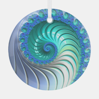 Aqua Blue Nautilus Muschel Fraktal Spiral Suncatch Ornament Aus Glas