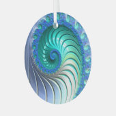Aqua Blue Nautilus Muschel Fraktal Spiral Suncatch Ornament Aus Glas (Vorderseite links)