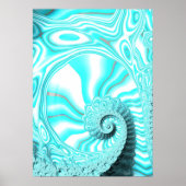 Aqua Blue Nautilus Muschel Spiral Fraktal Abstrakt Poster (Vorne)
