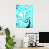 Aqua Blue Nautilus Muschel Spiral Fraktal Abstrakt Poster (Heimbüro)