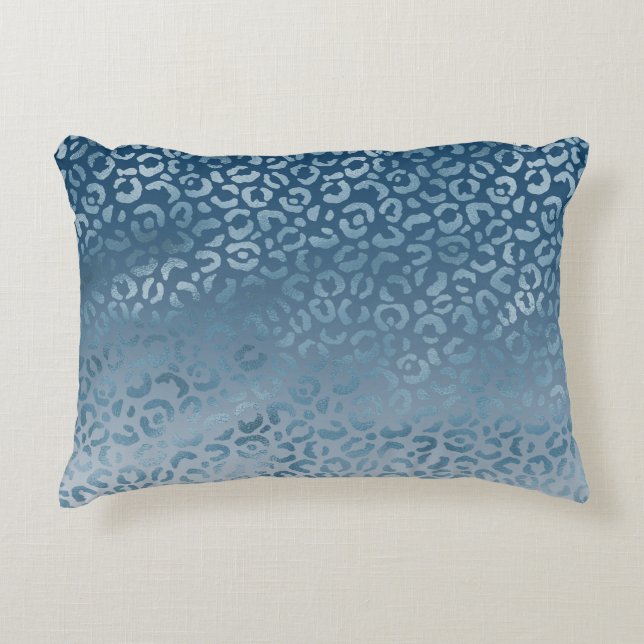 Aqua Blue Navy Ombre Leopard Print Dekokissen (Vorderseite)