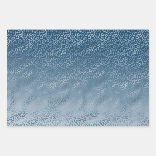 Aqua Blue Navy Ombre Leopard Print Geschenkpapier Set (Vorderseite)