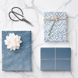 Aqua Blue Navy Ombre Leopard Print Geschenkpapier Set