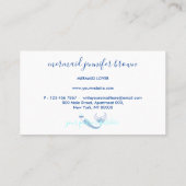 Aqua Blue Navy Schwanz Mermaid Visitenkarte (Rückseite)