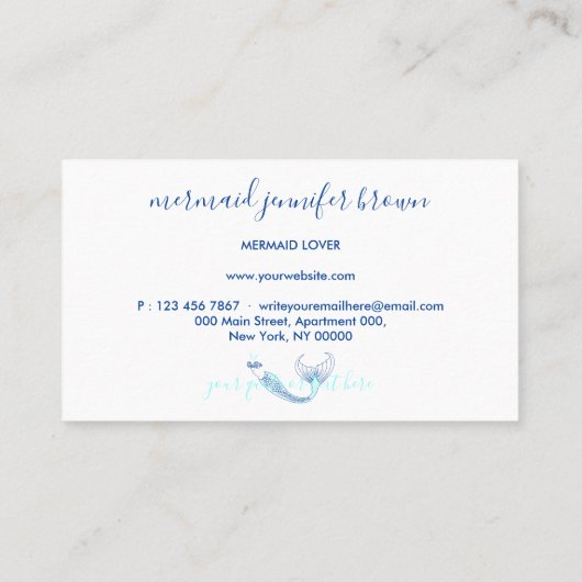 Aqua Blue Navy Schwanz Mermaid Visitenkarte (Rückseite)